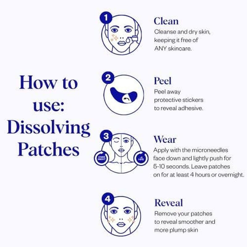 Self-Dissolving Microdart Patch for Face - Target & Reduce Wrinkles, Ultimate Facial Hydration and Rejuvenation (4 Pairs)