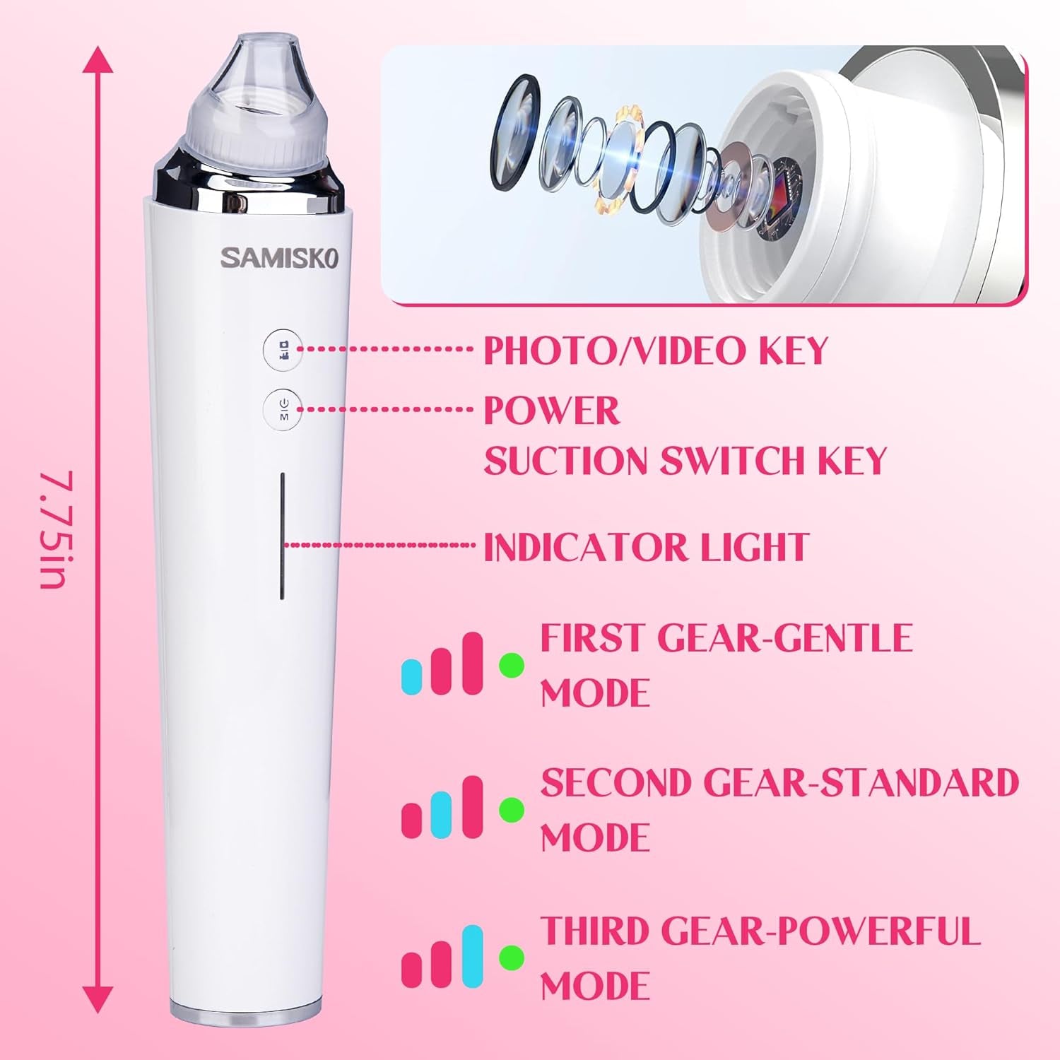Pore Vacuum Black Head Remover for Face WIFI Visible Facial Pimple Extractor with 6 Suction Heads and HD Camera USB Rechargeable Electric Pore Cleaner Tool for Women