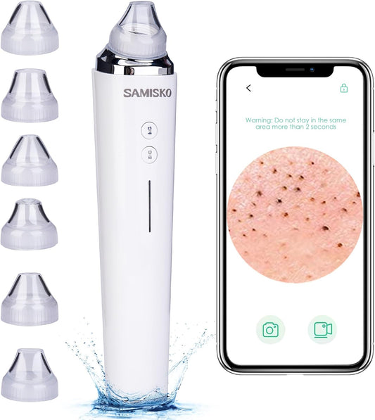 Pore Vacuum Black Head Remover for Face WIFI Visible Facial Pimple Extractor with 6 Suction Heads and HD Camera USB Rechargeable Electric Pore Cleaner Tool for Women