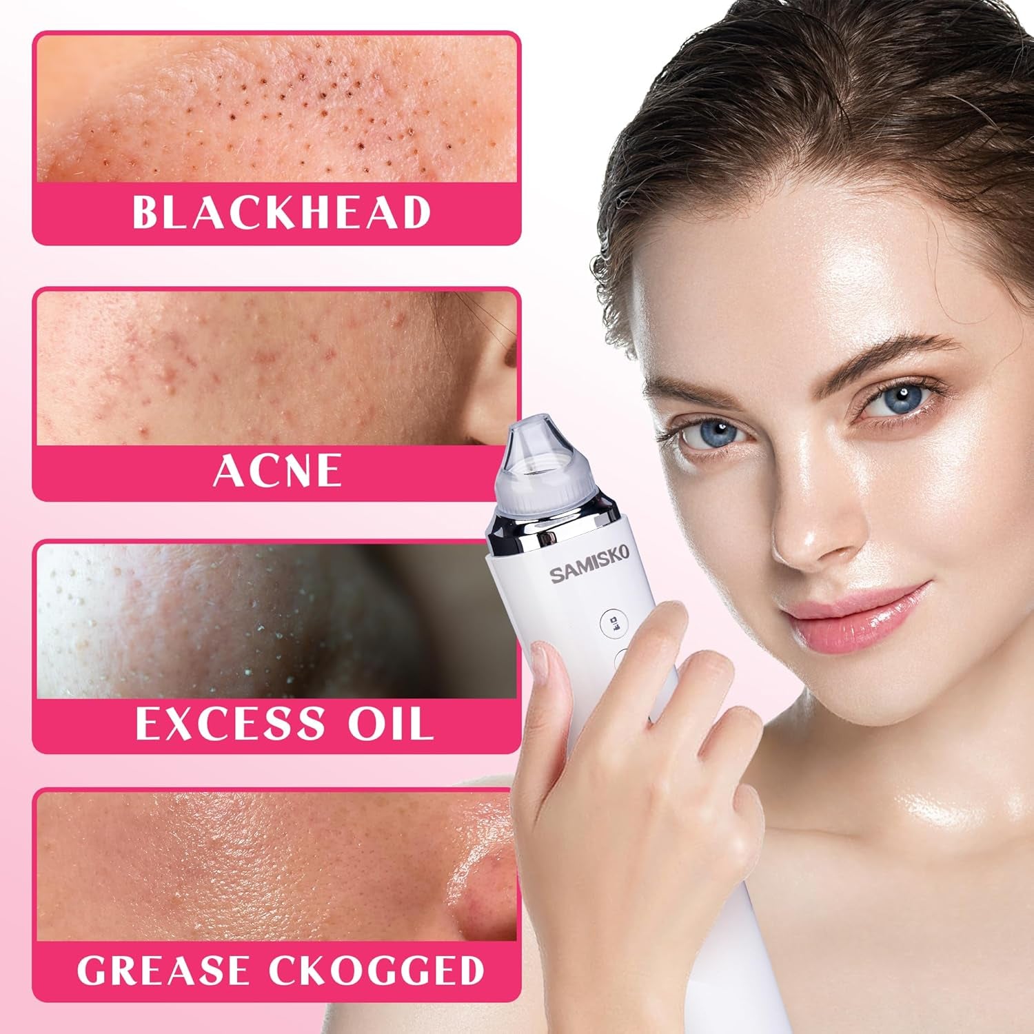 Pore Vacuum Black Head Remover for Face WIFI Visible Facial Pimple Extractor with 6 Suction Heads and HD Camera USB Rechargeable Electric Pore Cleaner Tool for Women