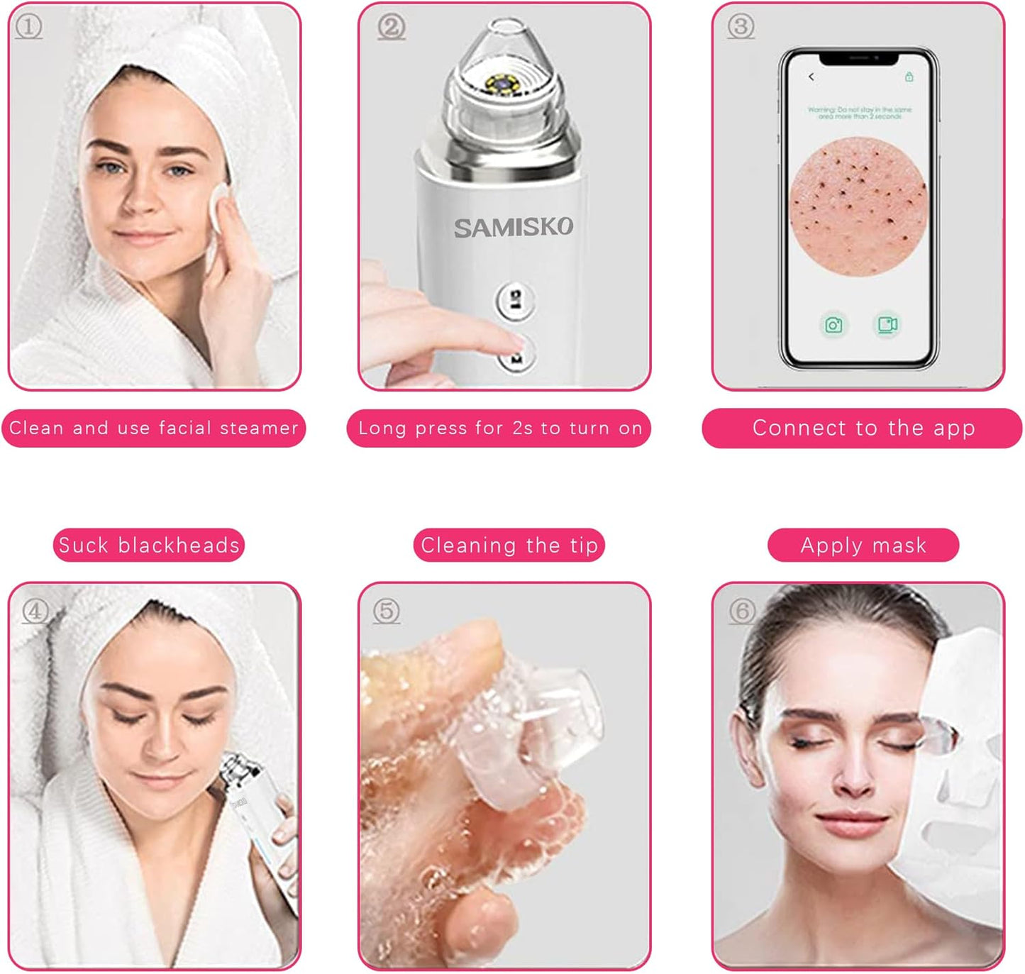 Pore Vacuum Black Head Remover for Face WIFI Visible Facial Pimple Extractor with 6 Suction Heads and HD Camera USB Rechargeable Electric Pore Cleaner Tool for Women